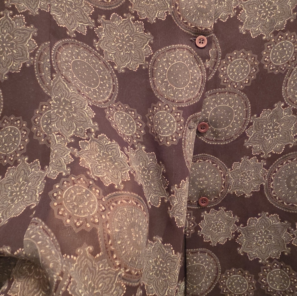 Express Medium Brown Patterned Button-Down Tunic … - image 4